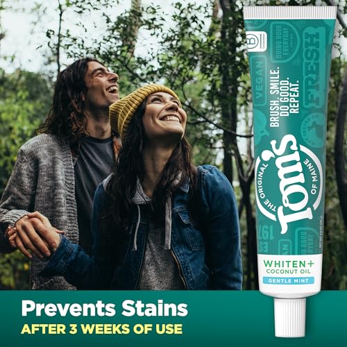 Tom's of Maine Whiten Plus Coconut Oil Toothpaste, 4 Oz - Fluoride Free, Gentle Mint, Natural Whitening