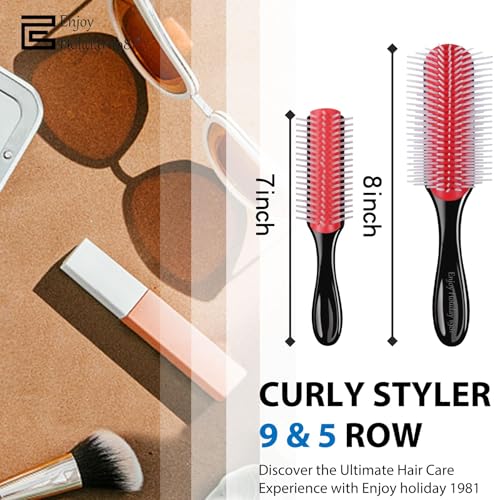 Enjoy Holiday 1981 Hair Brush Set - 9 Row & 5 Row for Curly Hair