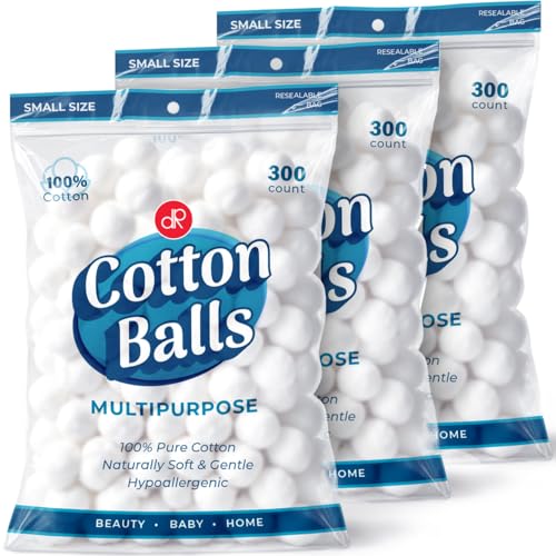 DecorRack 3 Pack Mini Cotton Balls - 900 Count, Soft & Absorbent
