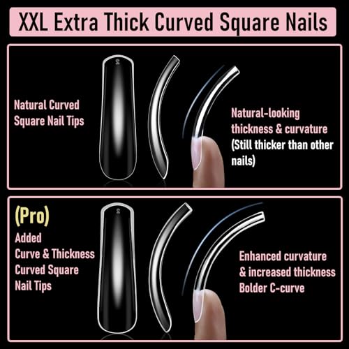 240Pcs Pro-Thicken Curved Square Press-On Nails - Extra Thick Clear Full Cover