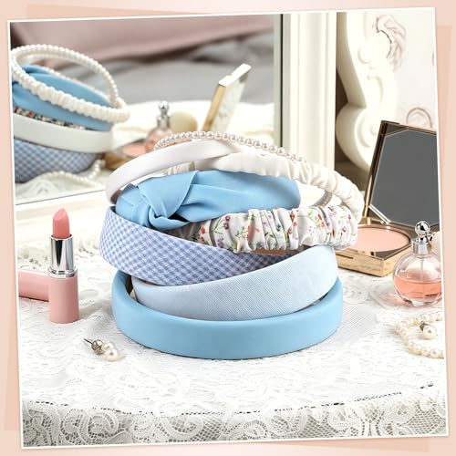 obeoby 8-Pack Blue Plaid Headbands for Women & Girls - Retro Hair Accessories, Bachelorette & Pool Party Style (Blue Series)