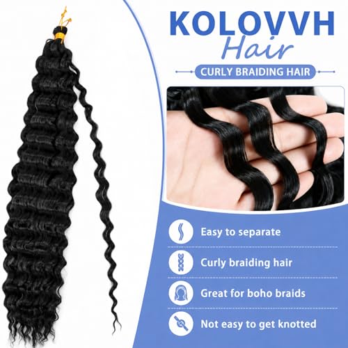 18 Inch Deep Wave Crochet Hair - Soft & Lightweight Synthetic Braiding Hair, 1B (3 Packs)