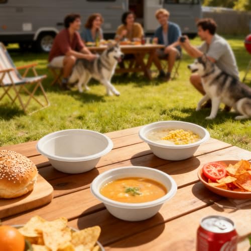 W&Y 12 oz Compostable Paper Bowls - 100 Count, Heavy-Duty & Microwave-Safe