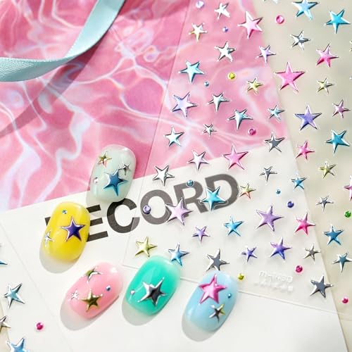 5D Embossed Holographic Star Nail Stickers - Self-Adhesive Nail Art Decals