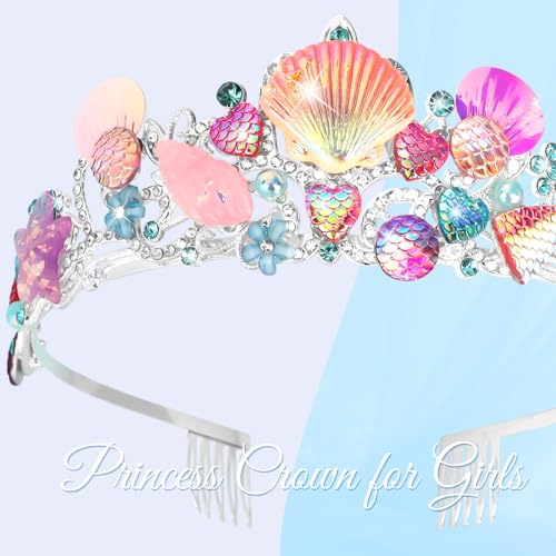 Pink Mermaid Crown Tiara for Women - Mermaid Princess Costume Accessory