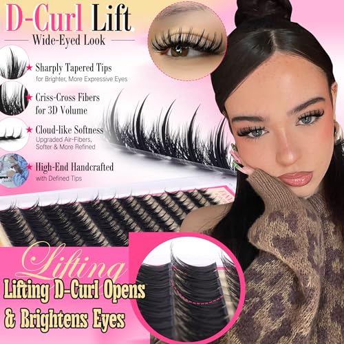 FANXITON Lash Clusters Kit (YL03) D Curl 10-18mm Spiky Volume Faux Lashes No Glue