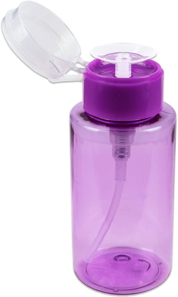 Clear Push Down Pump Dispenser Bottle - 7oz Refillable Flip Top Cap for Nail Polish & Travel Cosmetics