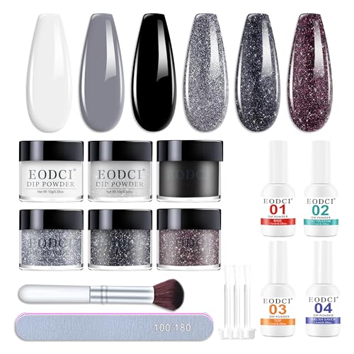 Eodci 6-Color Dip Powder Nail Kit with Base, Top Coat, and Activator