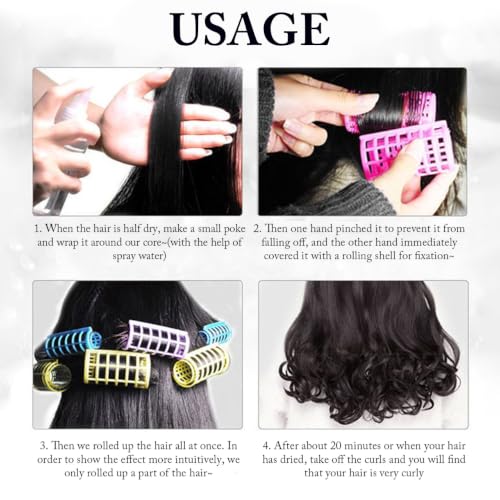 Heatless Hair Rollers Set - 12 Pcs Plastic Curlers with Covers