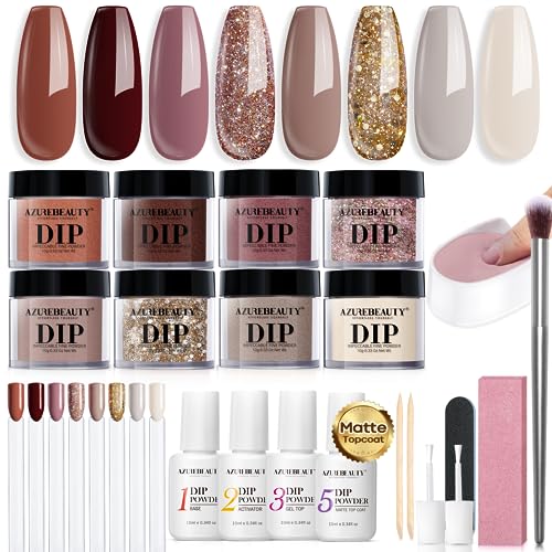 AZUREBEAUTY 30-Piece Dip Powder Nail Kit with 8 Colors & Liquids