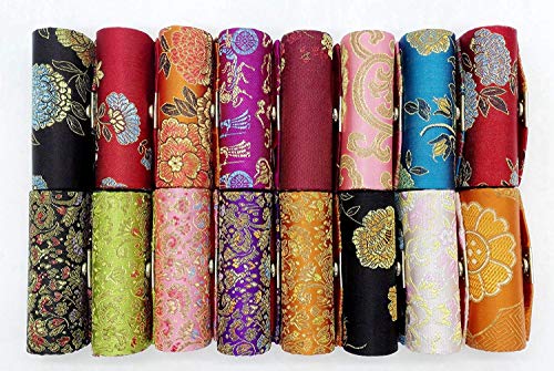 12-Piece Floral Lipstick Case Set with Mirror, Brocade Fabric Organizer