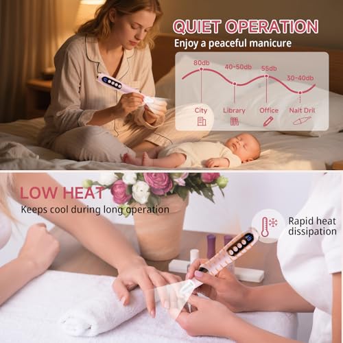 MEOUNEQU Dark Pink Cordless Nail Drill with 360° LED Light & 6 Speeds