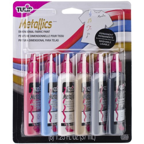 Tulip Metallic Puff Paint 6-Pack - Nontoxic, Waterproof Craft Paint for Fabric