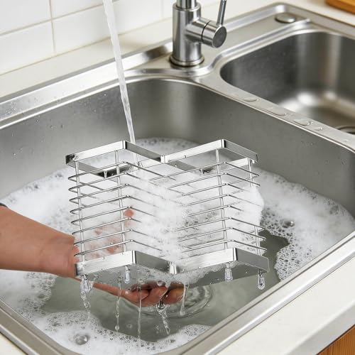 Triangular Stainless Steel Utensil Holder - 3 Compartment Kitchen Organizer