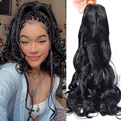 Luoyudu French Curly Braiding Hair 24Inch Loose Wavy 8 Packs #1B Black Bouncy Braiding Hair Extensions 75g/Pack Synthetic French Curl Crochet Hair Extensions£¨8packs,24Inch)