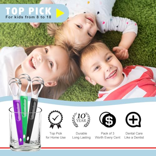 3-Pack Stainless Steel Tongue Scrapers for Fresh Breath