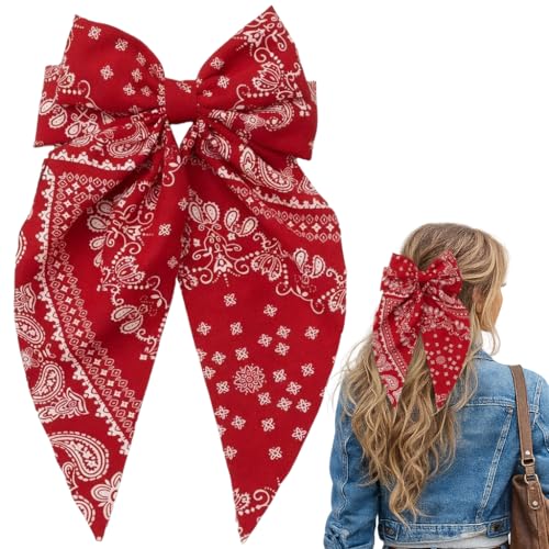 Red Bandana Hair Bow for Women - Large Casual & Special Occasion Accessory