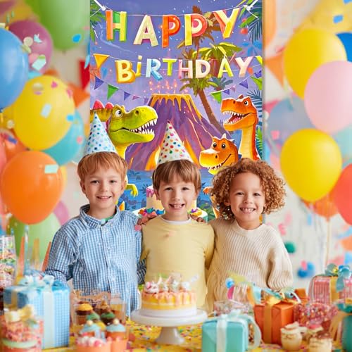 Dinosaur Birthday Door Cover - Jungle Party Decor 35x71 Inch