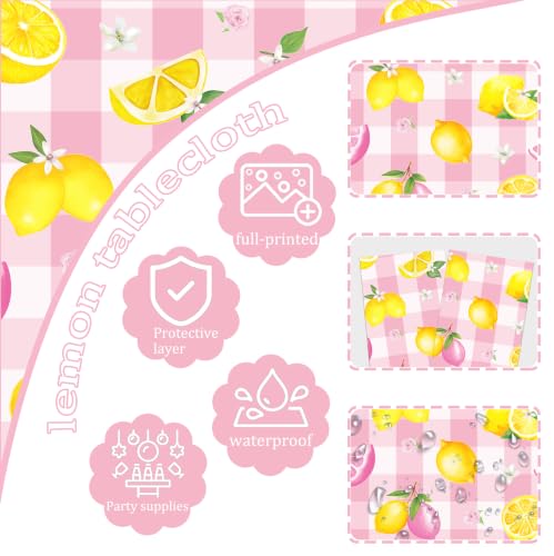 2-Pack Pink Plaid Lemon Tablecloths | Waterproof Floral Print