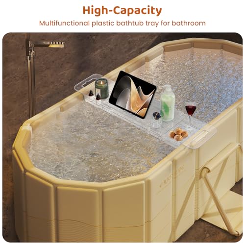 Foldable Acrylic Bathtub Caddy Tray, Expandable Bath Organizer 22-31.4in
