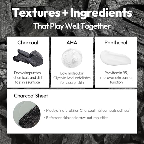 LAPCOS Charcoal Face Mask Pack of 5 - Pore Refining K-Beauty Sheet Masks