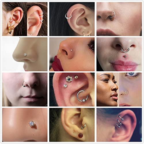 DJCIW 14PCS Nose Piercing Kit - 18G Stainless Steel Nose Rings