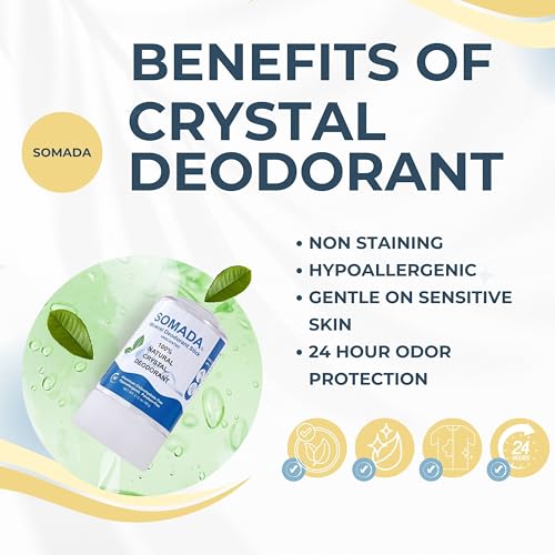 SOMADA Crystal Deodorant Stick - Natural Unscented Alum Stone 2.12oz