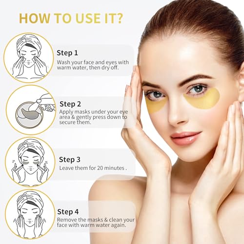 NAZANO 24K Gold Under Eye Patches - 60 Pack for Puffy Eyes, Dark Circles, Bags & Wrinkles with Collagen & Hyaluronic Acid - Eye Care Pads for Daily Skincare (Gold)