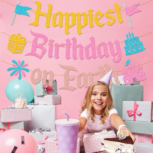 Happiest Birthday on Earth Banner - Colorful Princess Party Decor