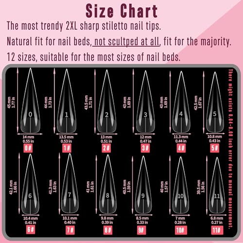 XXL Stiletto Sharp Soft Gel Nail Tips - 240 pcs Press-On