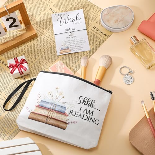 Sweetude Book Lover Gifts Booked Tote Bag Bracelet Pouch Keychain Set for Women