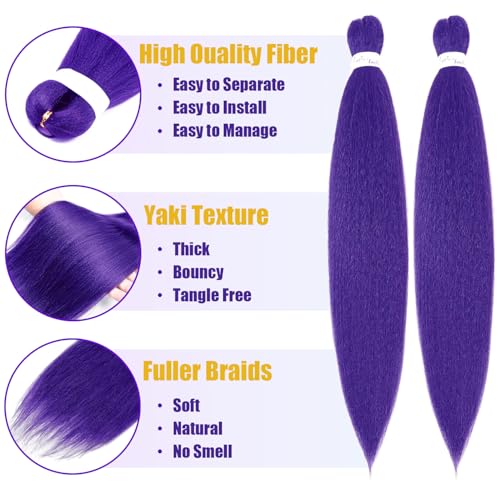 20 Inch Purple Pre-Stretched Braiding Hair Extensions - 2 Packs