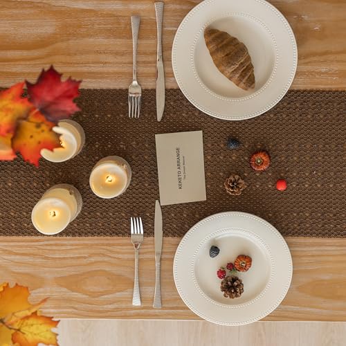 Boho Macrame Table Runner 13x60 Inch - Rustic Linen Blend for Dining