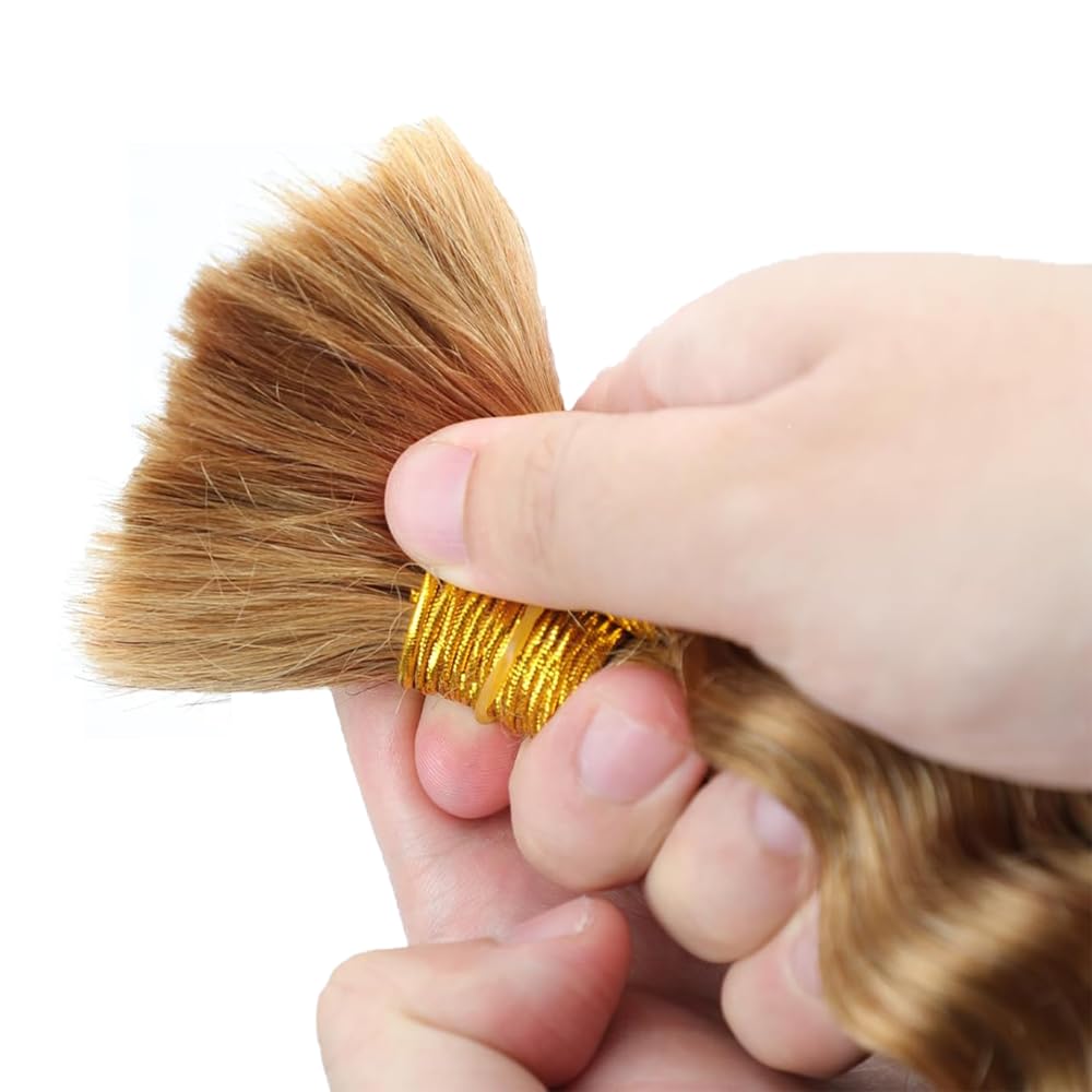 Honey Blonde Human Braiding Hair for Boho Braids 2 Bundles 28 Inch 111g 12A 27 Blonde Deep Wave Braiding Hair for Braids Brazilian Bulk Human Hair Extensions
