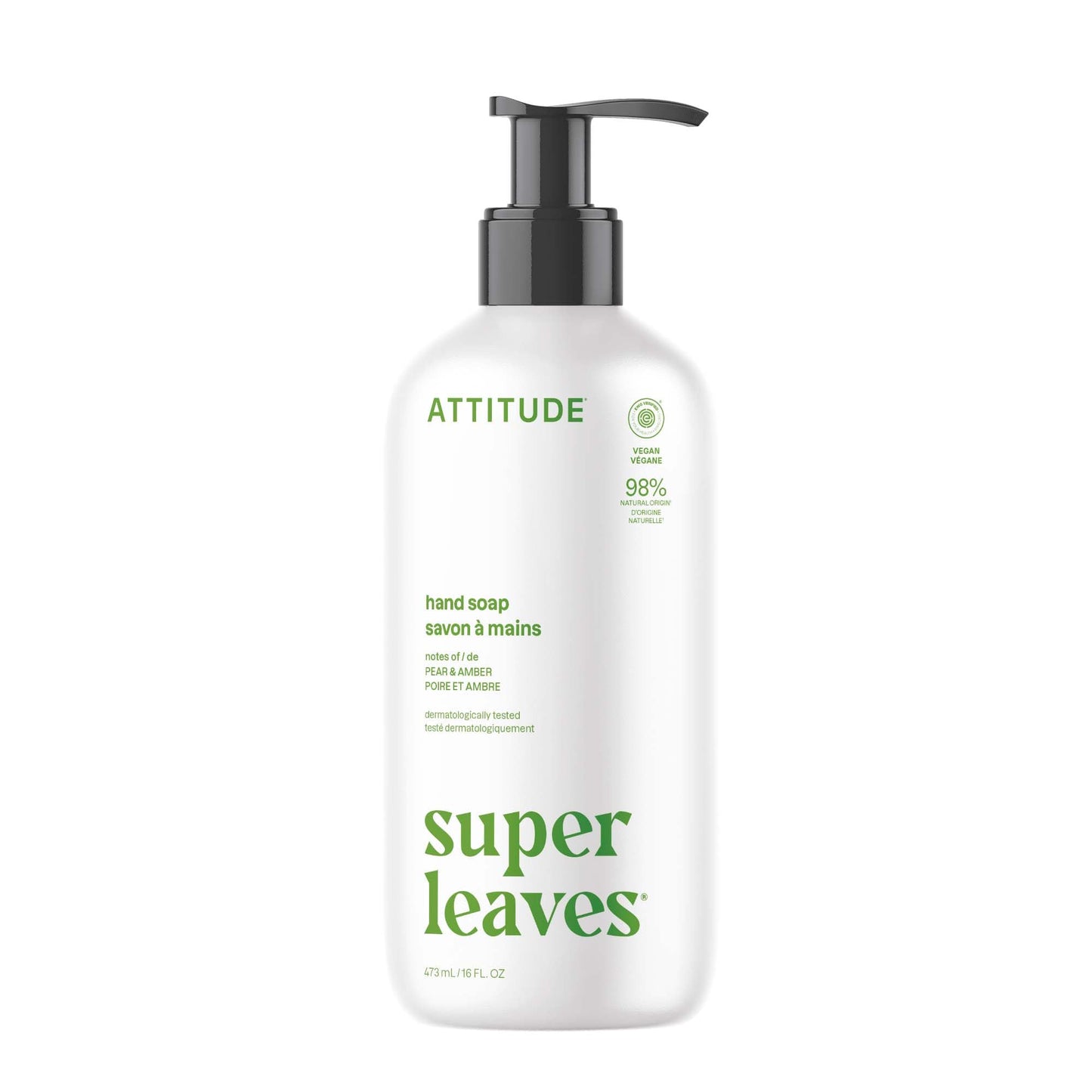 ATTITUDE Liquid Hand Soap, EWG Verified, Plant and Mineral-Based, Vegan Personal Care Products, Pear & Amber, 16 Fl Oz