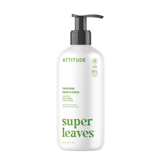ATTITUDE Liquid Hand Soap, EWG Verified, Plant and Mineral-Based, Vegan Personal Care Products, Pear & Amber, 16 Fl Oz