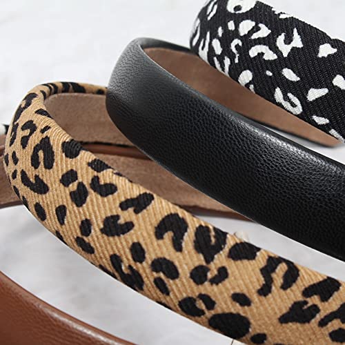 Cuizhiyu Leopard Print Headband 6PK - Faux Leather Wide Hairbands for Women & Girls, Leopard Variations