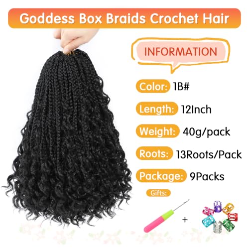 Karida 12 Inch Goddess Box Braids Crochet Hair (Pack of 9) - 1B#