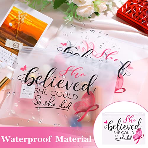 60-Pack Pink Ribbon Breast Cancer Awareness Makeup Bags, EVA Zip Pouches