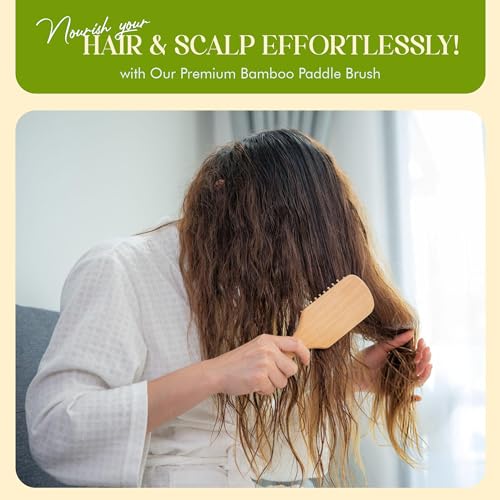 ORW Bamboo Hair Brush, Detangling Bristle Brush for Growth, Large