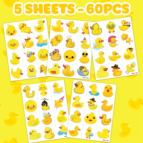 60 Pre-Cut Rubber Duck Temporary Tattoos for Kids Parties