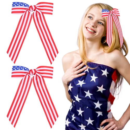 4th of July Patriotic Hair Bows for Women & Girls - Handmade Red White Blue Alligator Clips, 5.5 Inch B - Beleki