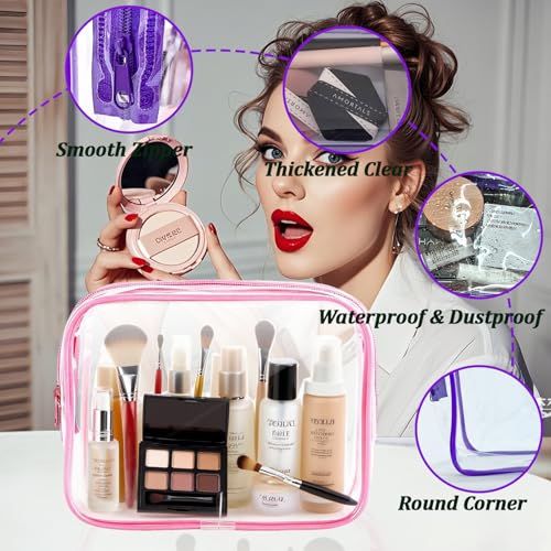 6 Multicolor Clear Makeup Bags - TSA Approved Travel Toiletry Pouches