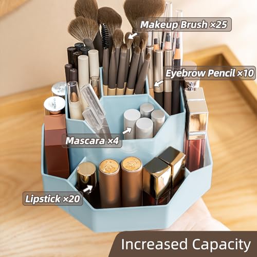 360° Rotating Blue Makeup Brush Holder Organizer - 9 Slots