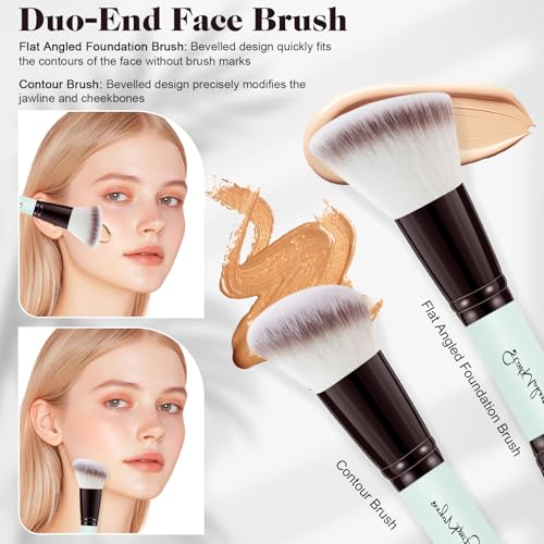 START MAKERS 5-Piece Dual-Ended makeup brush set (Black Gold + Light Blue) for foundation, contour, concealer, blush, powder & eyeshadow