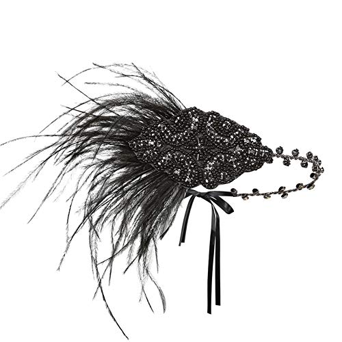 1920s Flapper Headband Great Gatsby Art Deco Feather Hair Accessory