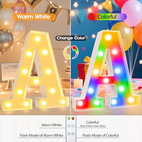 Light Up Marquee Letter A with Remote - Colorful LED Night Light