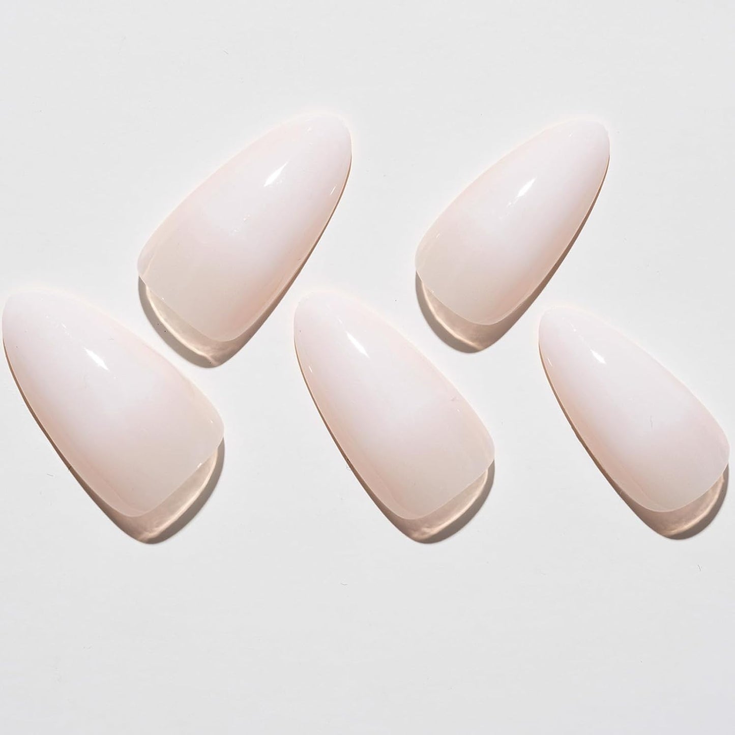Press On Nails | Medium Almond White Ombre Gel False Nails - Reusable Short Stiletto & Oval Acrylic Manicure Set