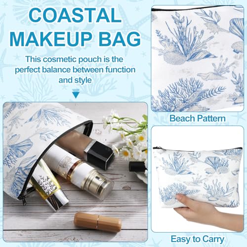 Fresh Ocean-Themed Cosmetic Bag Set - 4 Pcs Beach Makeup Pouches