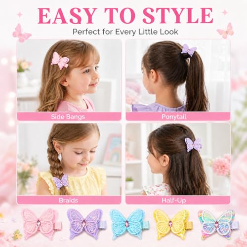 10 Butterfly Hair Bows Clips for Girls - Soft Fabric Alligator Barrettes